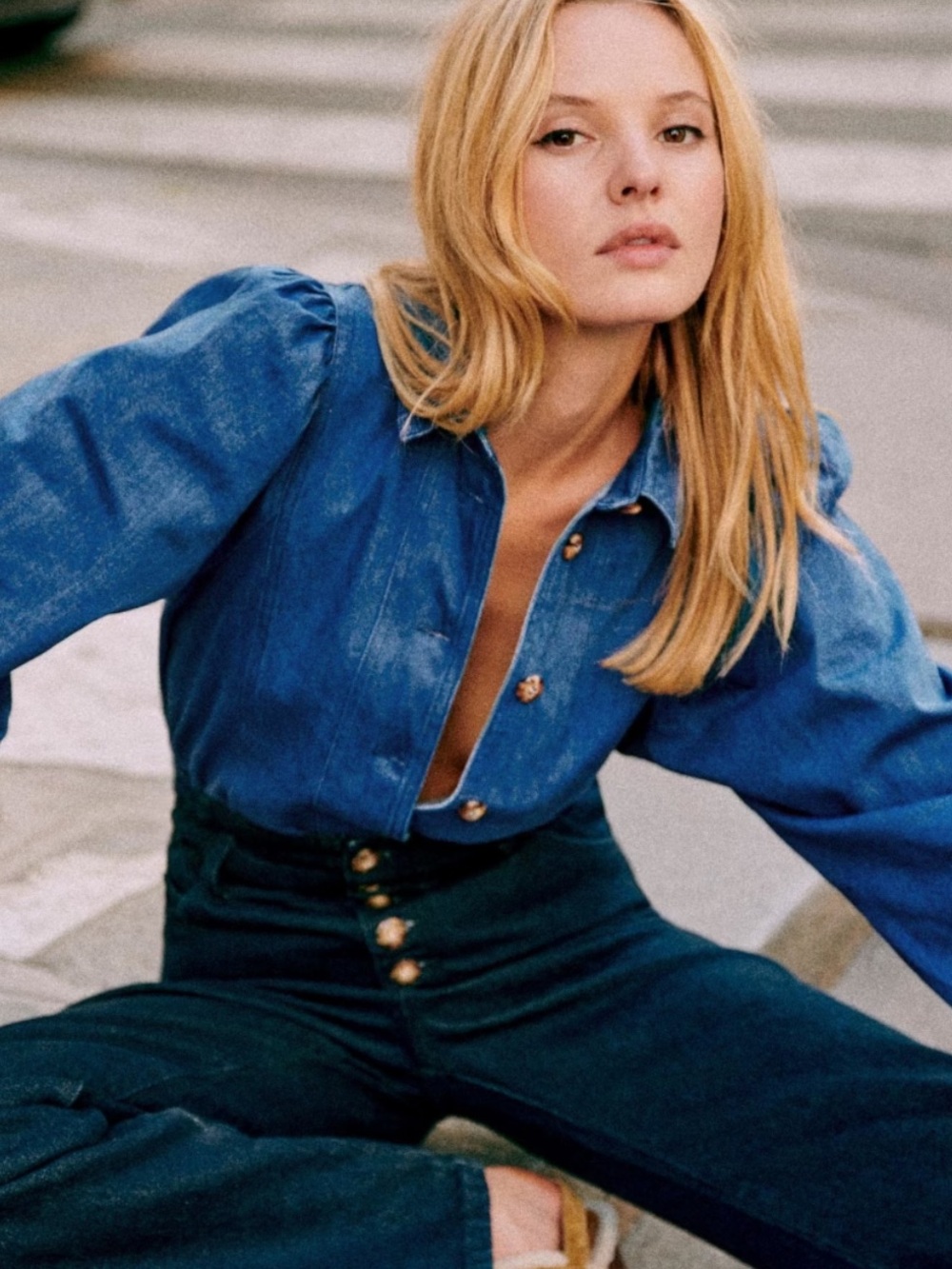 Sezane Bonny Shirt - Blue Denim Button-Down - Size S